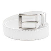 Men's Genuine Leather Dress Belt with Silver-Tone Buckle - White