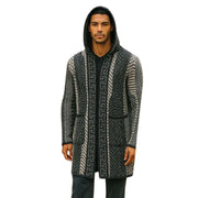 Frost Trails Collection: Hooded Wool Blend Jacket Sweater In Black
