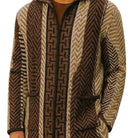 brown knit jacket sweater greek key pattern close up