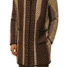 brown hooded knit jacket sweater 3 quarter length full outfit view