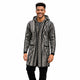 Men’s Black Patterned Wool Blend 3/4 Hooded Jacket