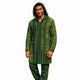 Men’s Green Patterned Wool Blend 3/4 Hooded Jacket