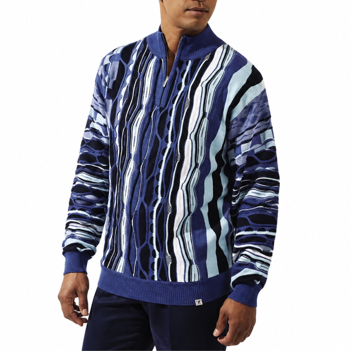 men’s Stacy Adams blue quarter zip pullover sweater front view