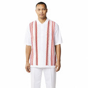 Men’s 2 Piece Short Sleeve Set with Geometric Pattern - White