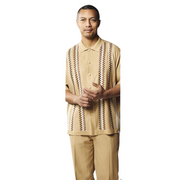 Men’s 2 Piece Short Sleeve Set with Geometric Pattern - Khaki