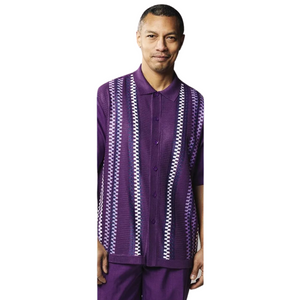 Sargas Collection: Men's Purple 2-Piece Short Sleeve Set with Geometric Pattern
