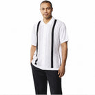 white and black vertical stripe short sleeve walking suit set