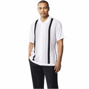 Black & White Vertical Textured Stripe Short Sleeve Walking Suit