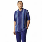 navy vertical stripe short sleeve walking suit set