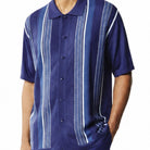 vertical textured stripe detail navy walking suit shirt