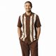 Men’s 2 Piece Short Sleeve Set with Vertical Geometric Stripes - Brown