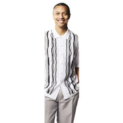 Men’s 2 Piece Short Sleeve Set with Vertical Geometric Stripes - Grey