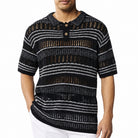 stacy adams black fancy crochet short sleeve shirt with stripe accents