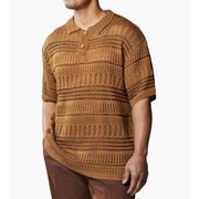 Tan Fancy Crochet Short Sleeve Shirt by Stacy Adams