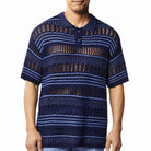 stacy adams midnight blue fancy crochet short sleeve shirt with stripe accents