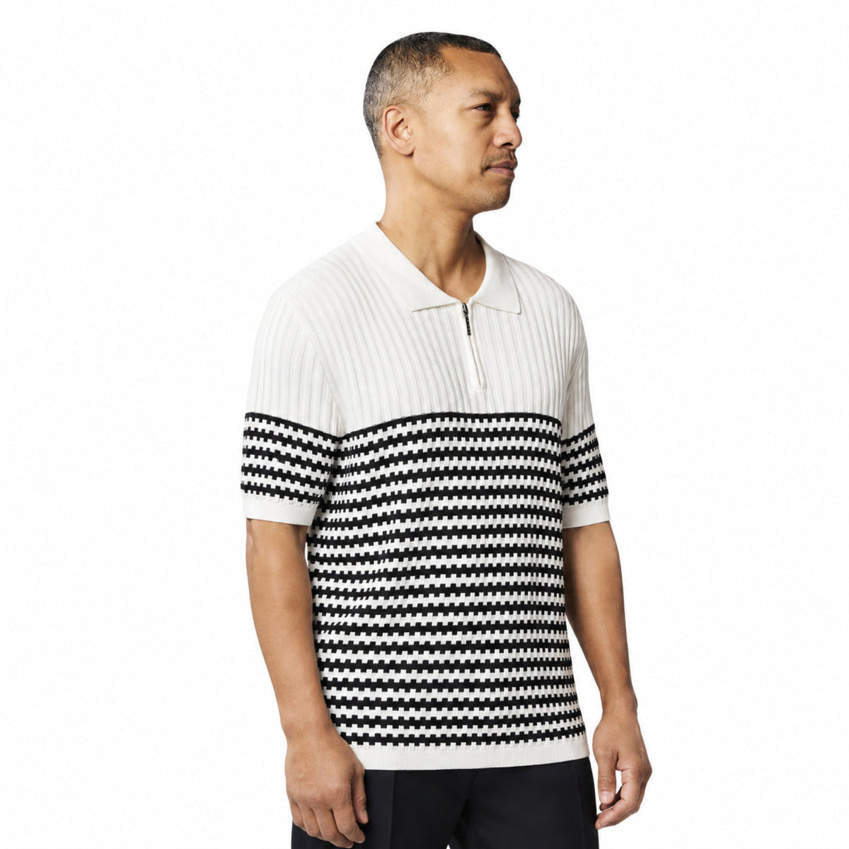 men’s white engineered knit half-zip polo shirt by Stacy Adams