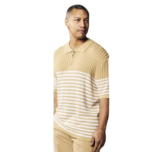 Men’s Tan Engineered Knit Half-Zip Polo Shirt by Stacy Adams