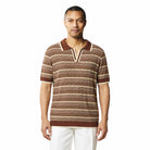Men's brown Stacy Adams striped dyed knit pullover shirt