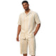 Tan Seersucker Polo and Shorts Set by Stacy Adams