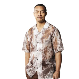 Alsephina Collection: Stacy Adams Abstract Print Fancy Woven See-Through Shirt in Brown