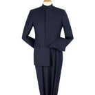 navy blue clergy style 2 piece mandarin collar suit front view