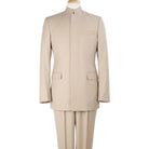tan clergy style 2 piece mandarin collar suit front view