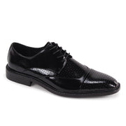 Lorano Collection: Men's Black Laser Perforated Cap Toe Leather Dress Shoes