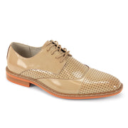Lorano Collection: Men's Natural Laser Perforated Cap Toe Leather Dress Shoes