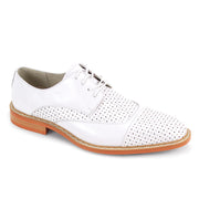 Lorano Collection: Men's White Laser Perforated Cap Toe Leather Dress Shoes
