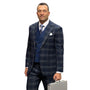 Exquisite Plaid Collection: 3PC Modern Fit Suit with Double Breasted Vest in Indigo