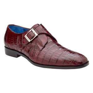 Belvedere Angelo Genuine Caiman Crocodile Monk-Strap Shoe in Burgundy
