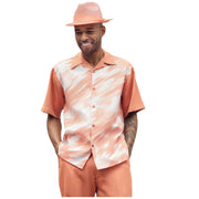 Vibique Collection: Montique Abstract Print 2-Piece Walking Suit Set in Apricot - 2404