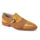 Scotch and Tan Leather-Linen Buckle Dress Shoes