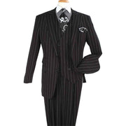 Black Pinstripe 3 Piece Suit Double Breasted Vest Classic Fit