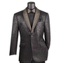 Chateau Collection: Men's Jacquard Fabric Jacket with Fancy Lapel and Matching Bow Tie - Black