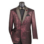 Chateau Collection: Men's Jacquard Fabric Jacket with Fancy Lapel and Matching Bow Tie - Burgundy