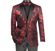 Orionis Collection: Red Paisley Embossed Satin Peak Lapel Velvet Blazer – Modern Fit