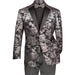 Orionis Collection: Silver Paisley Embossed Satin Peak Lapel Velvet Blazer – Modern Fit
