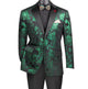 Orionis Collection: Emerald Paisley Embossed Satin Peak Lapel Velvet Blazer – Modern Fit