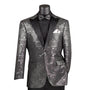 Celticlore Collection: Men's Metalic Design Jacquard Fabric Jacket with Bow Tie - Silver