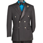 Men's black double breasted satin peak lapel modern fit blazer with matching bow tie