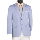Men's light blue modern fit stretch sport coat blazer with notch lapel and pocket square