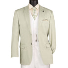 Men's light green regular fit stretch sport coat blazer with notch lapel and pocket square