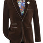 Velourfy Collection: Brown Velvet with Faux Leather Trim Single Breasted Slim Fit Blazer