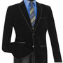 Velourfy Collection: Black Velvet with Faux Leather Trim Single Breasted Slim Fit Blazer