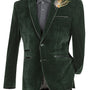Velourfy Collection: Emerald Velvet with Faux Leather Trim Single Breasted Slim Fit Blazer
