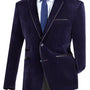 Velourfy Collection: Navy Velvet with Faux Leather Trim Single Breasted Slim Fit Blazer