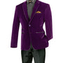 Velourfy Collection: Purple Velvet with Faux Leather Trim Single Breasted Slim Fit Blazer
