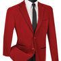 Velourfy Collection: Red Velvet with Faux Leather Trim Single Breasted Slim Fit Blazer