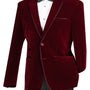 Velourfy Collection: Wine Velvet with Faux Leather Trim Single Breasted Slim Fit Blazer